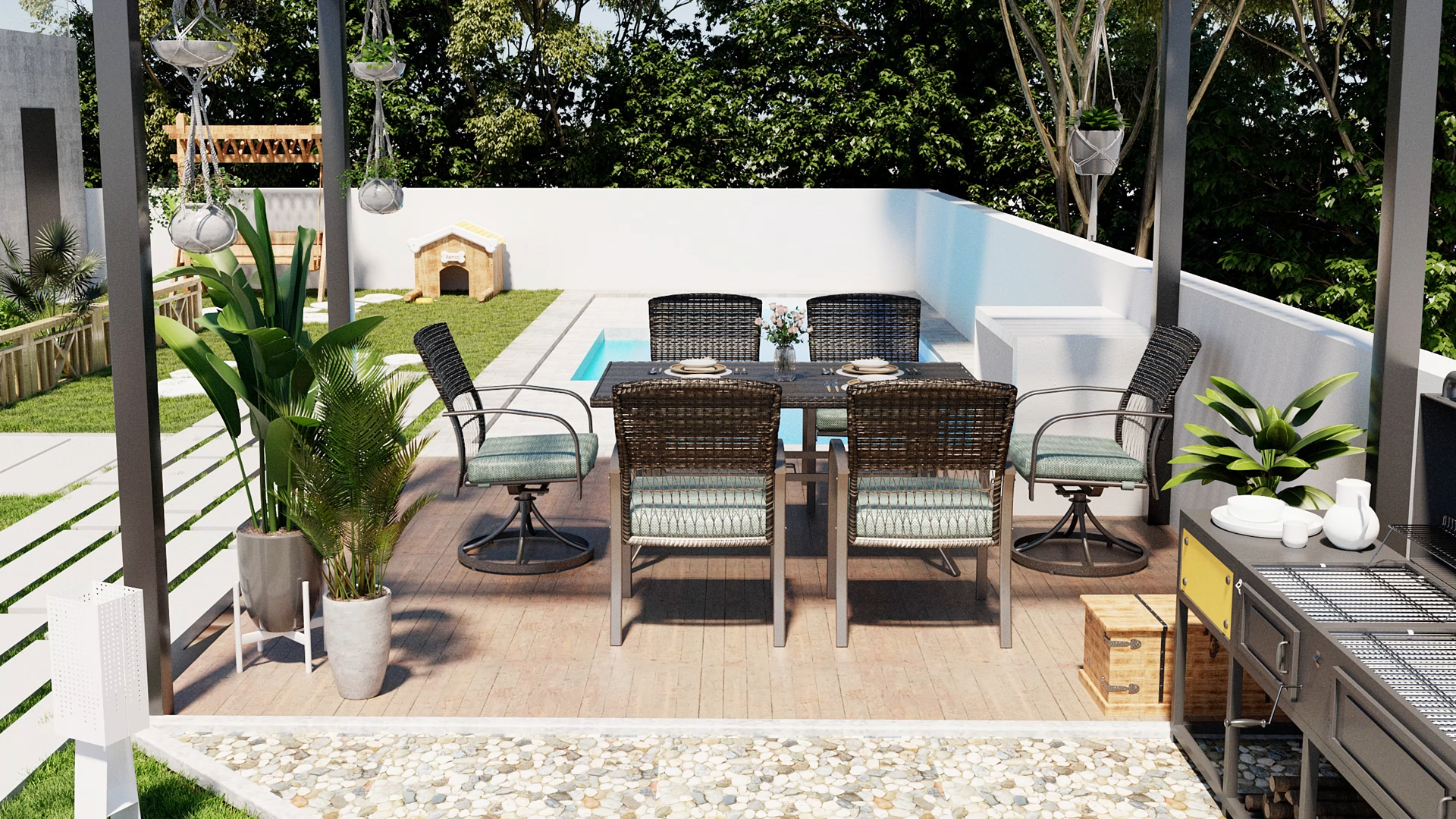 Amazon.com: Pamapic 7 Piece Patio Dining Set for 6,Wicker